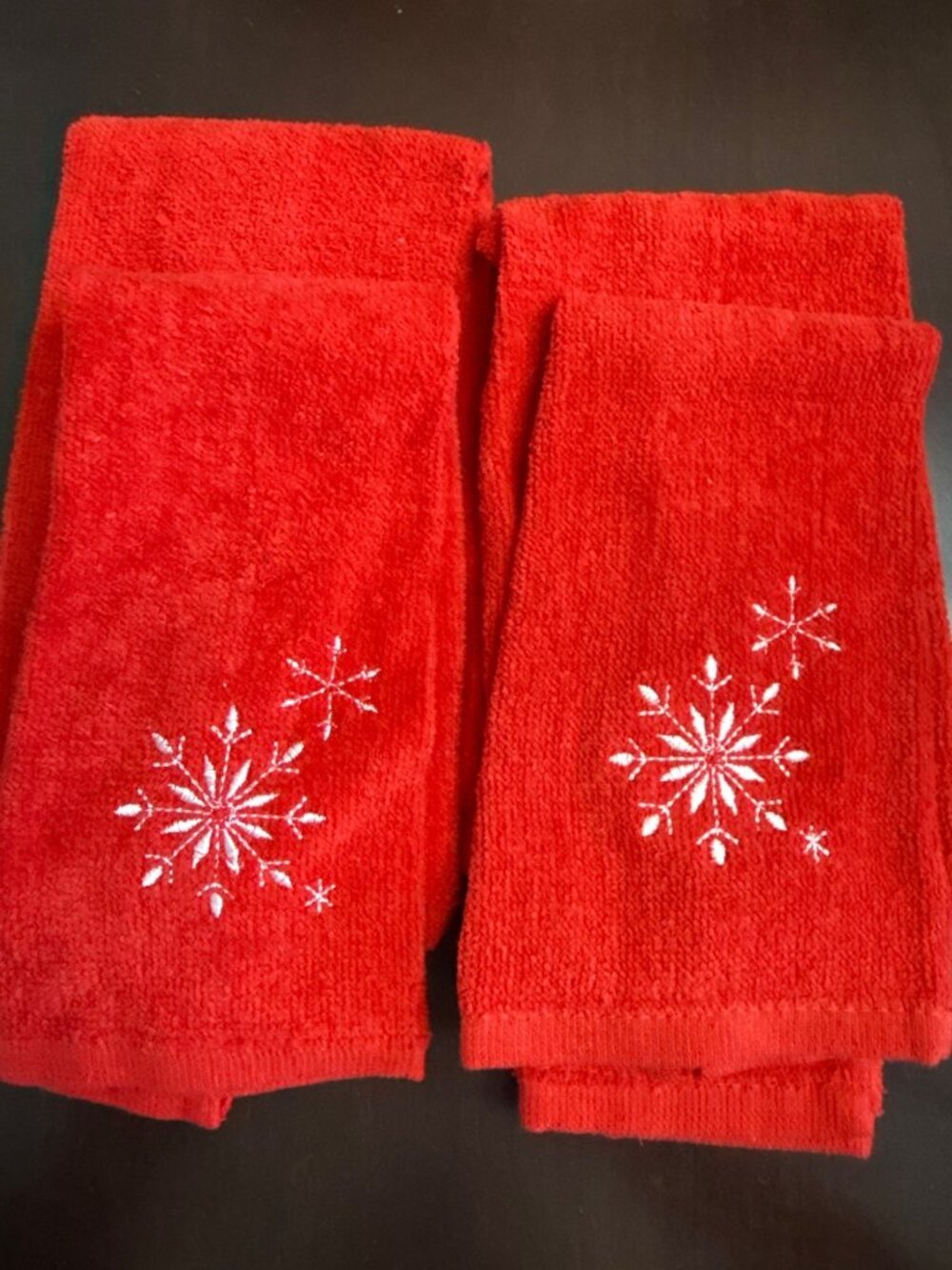 Embroidered Christmas Washcloths Towels Red Snowflake 16"x10" Holiday